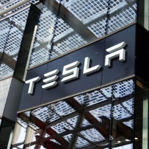 Tesla logoa at head quarters