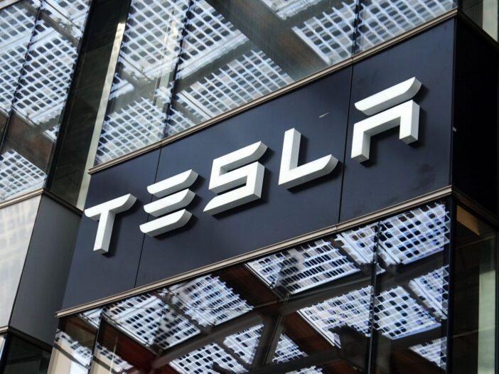 Tesla logoa at head quarters