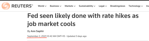 Reuters headline, 2 September 2023